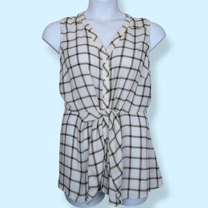 Torrid White Plaid Sleeveless Front Tie Blouse